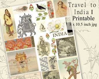 Travel to India Printable Scrapbook Images I, Journaling Download, Vintage East Indian Art and Ephemera