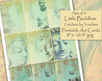 Little Buddhas Printable Art Cards, Scrapbooking, Journaling, Small Altar Embellishments, Instant Download Original Collage Art