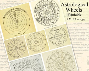 Astrological Wheels Printable, Medieval Art Collage Sheet Digital Download