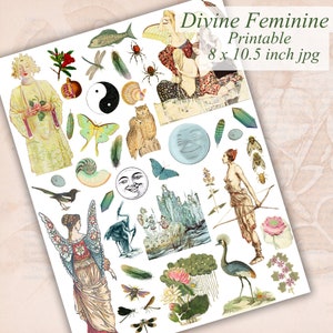 Divine Feminine Printable Scrapbook Paper, Junk Journal, Grimoire, Pagan Images Digital Collage Sheet, Instant Download