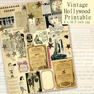 Vintage Hollywood Ephemera Newsprint Black and White, Printable Download, Digital Collage Sheet