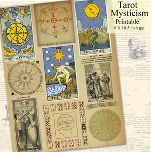 Tarot Symbols and Illustrations, Digital Collage Sheet, Mysticism Occult Instant Printable Download