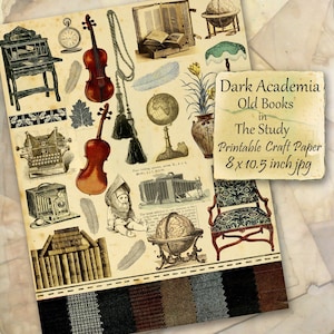 Dark Academia Printable Clipart Old Books in the Study - Etsy
