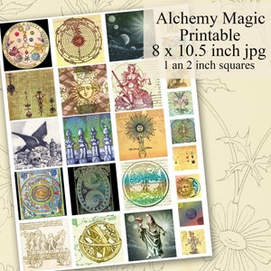 Alchemy Magic Ancient Symbols Printable Inchies, 2 inch and 1 Inch Squares Digital Collage Sheet