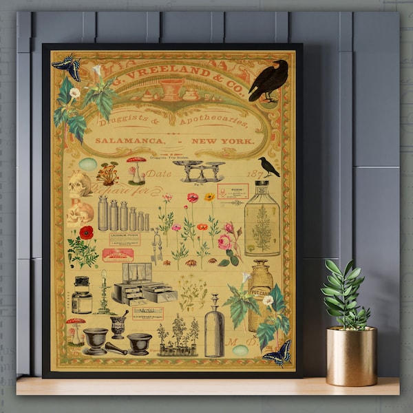 Victorian Apothecary Printable Wall Art Original Design Digital Collage Art, Medicines and Poisons, You Print Wall Art 8 x 10.5 inches