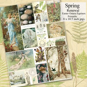 Spring Easter Printable Clip art, Ostara Pagan Spring Equinox Digital Collage Sheet, Scrapbooking, Journaling Collage Elements