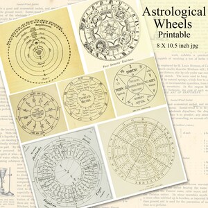 Astrological Wheels Printable, Medieval Art Collage Sheet Digital Download