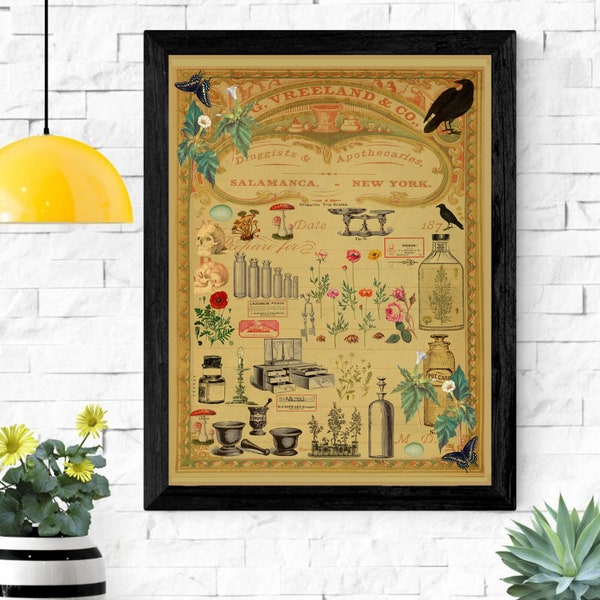 Victorian Apothecary Printable Wall Art Original Design Digital Collage Art, Medicines and Poisons, You Print Wall Art 11 x 14 inches
