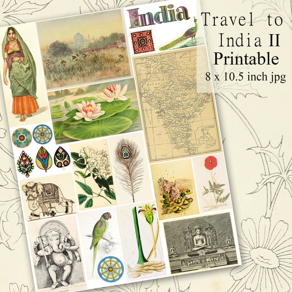 Travel to India II Printable Scrapbooking, Journaling Download, Vintage East Indian Art and Ephemera