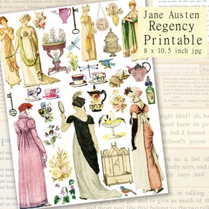 Jane Austen Regency Printable, Scrapbooking, Junk Journals, Decoupage Elements, Digital Collage Sheet