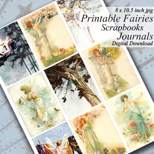 Printable Fairy Cards, Journaling Scrapbooking Embellishments, Digital Collage Sheet image 1