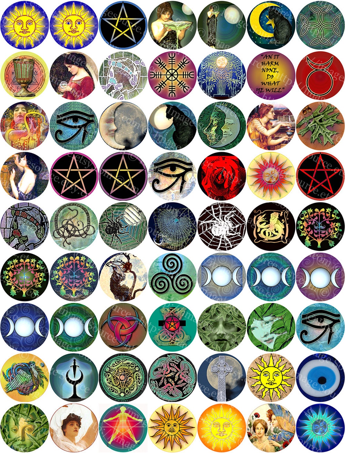 Wiccan Symbols Printable, Pagan, Majick, 1 Inch Circles, Pendant Images ...