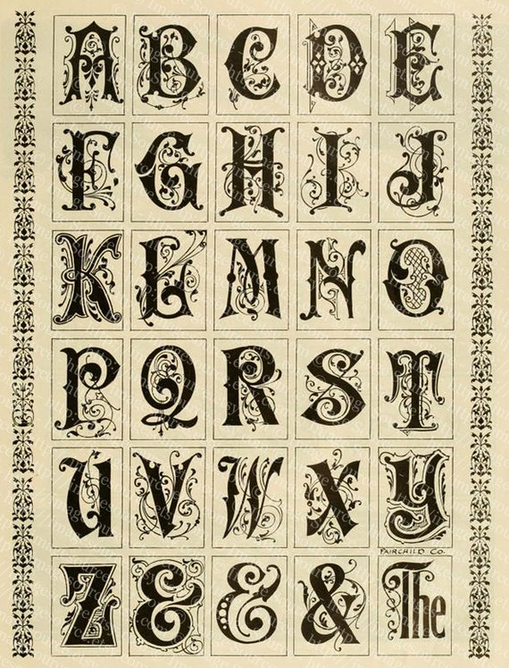 Fancy Gothic Alphabets Printable, Bold and Decorative Vintage