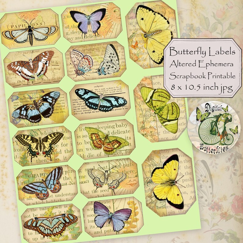 Printable Butterflies on Ephemera Digital Collage Sheet Etsy