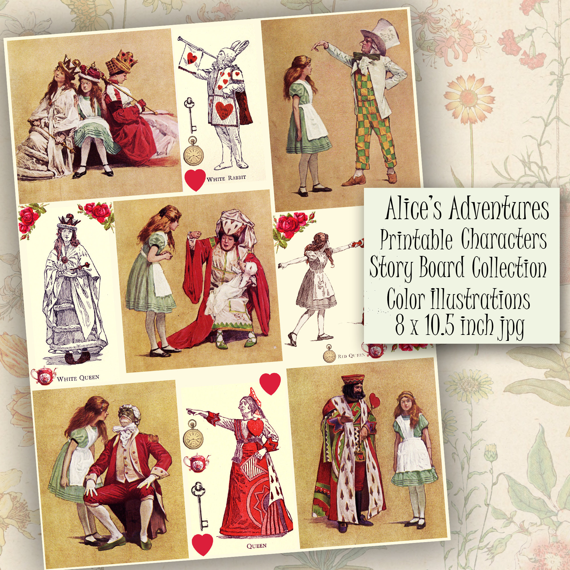 Printable Alice in Wonderland Color Illustrations 8 X 10.5 - Etsy