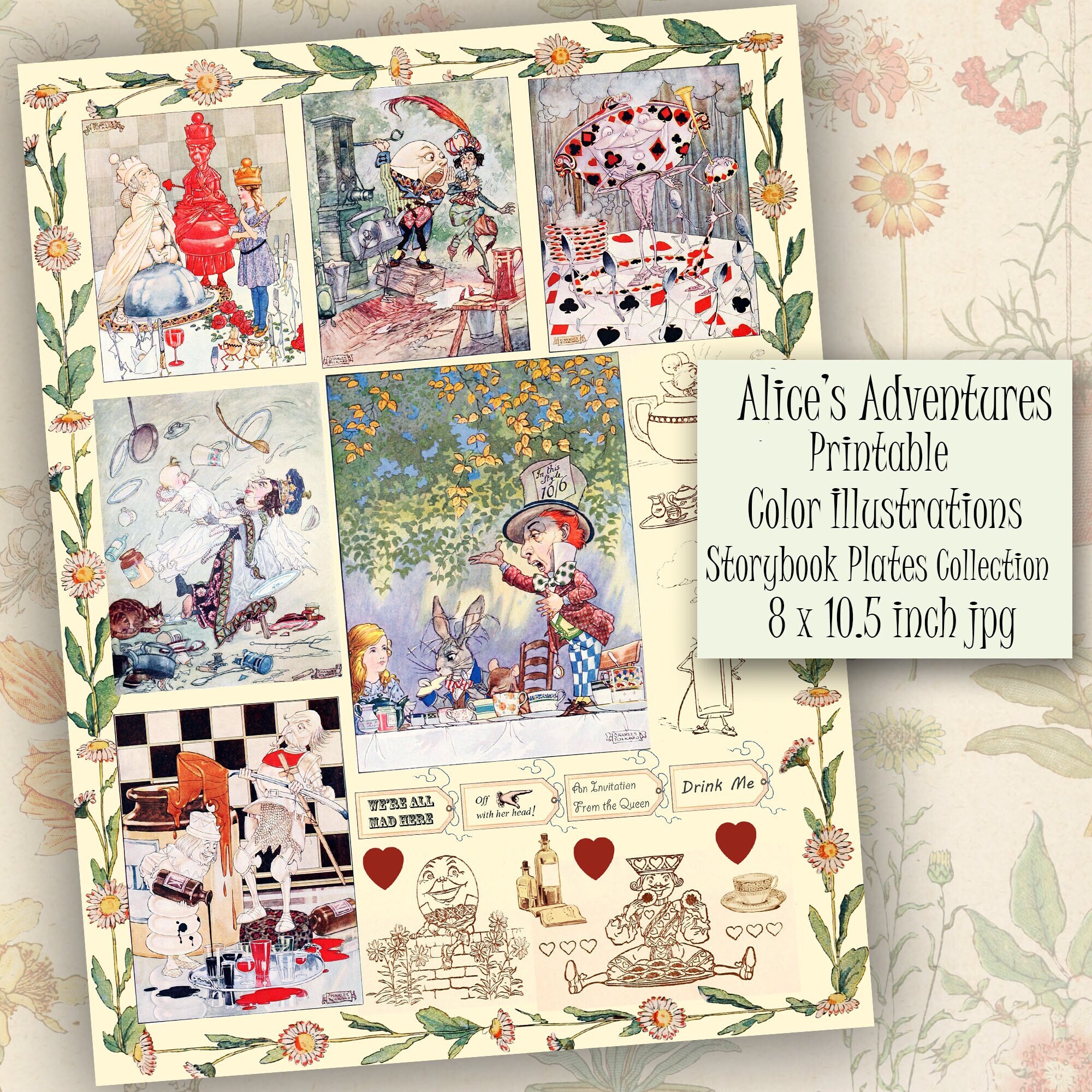 Printable Alice in Wonderland Children's Book Color Illustrations ...