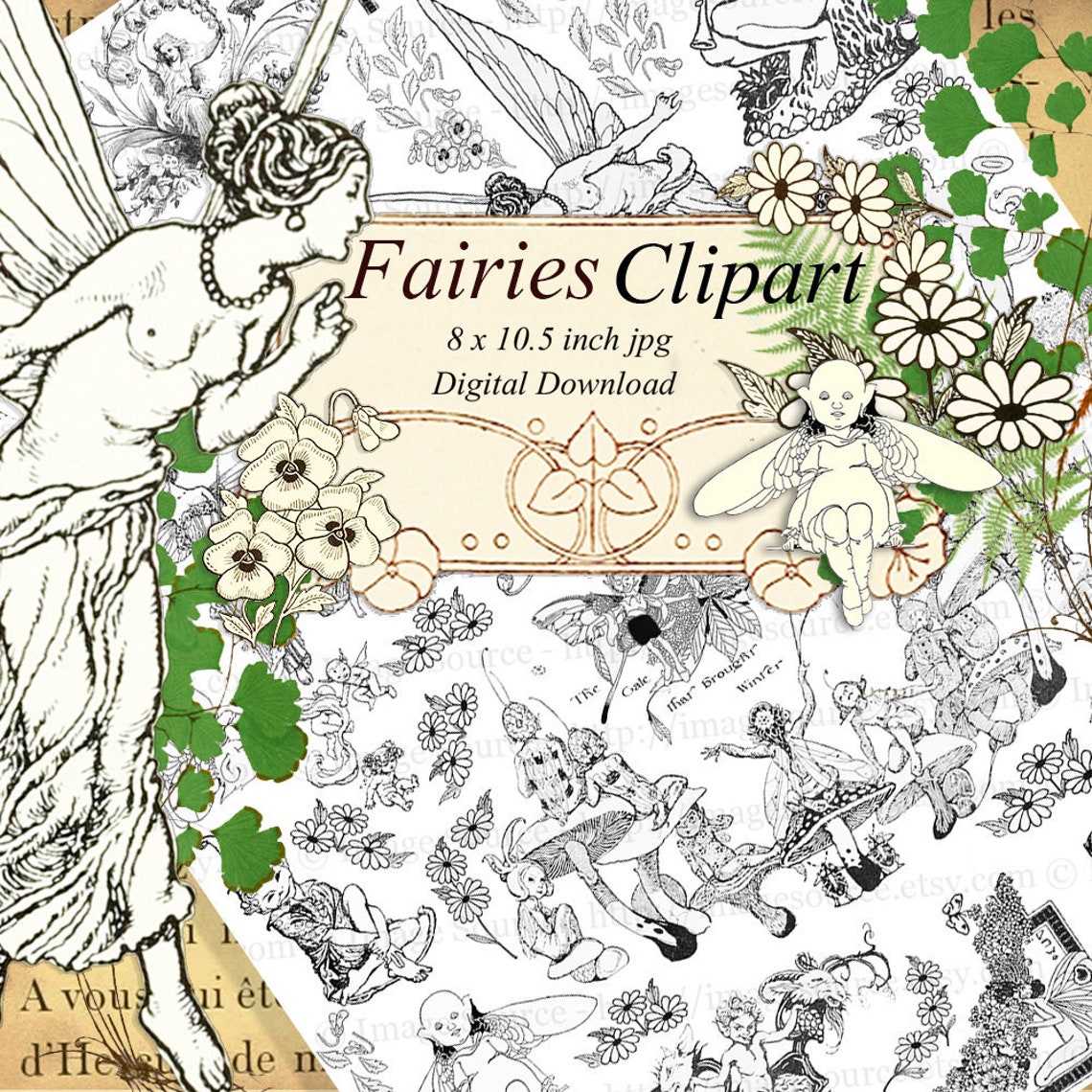 Printable Clip Art Fairies Elves and Gnomes Black and White - Etsy
