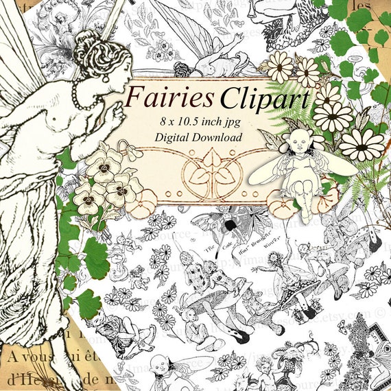 Fées Elfes Et Gnomes Des Cliparts Noir Et Blanc Numérique Imprimable Scrapbooking Arts Et Métiers Télécharger