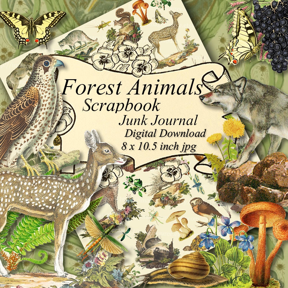 Forest Animals Scrapbooking Paper Printable Junk Journal | Etsy