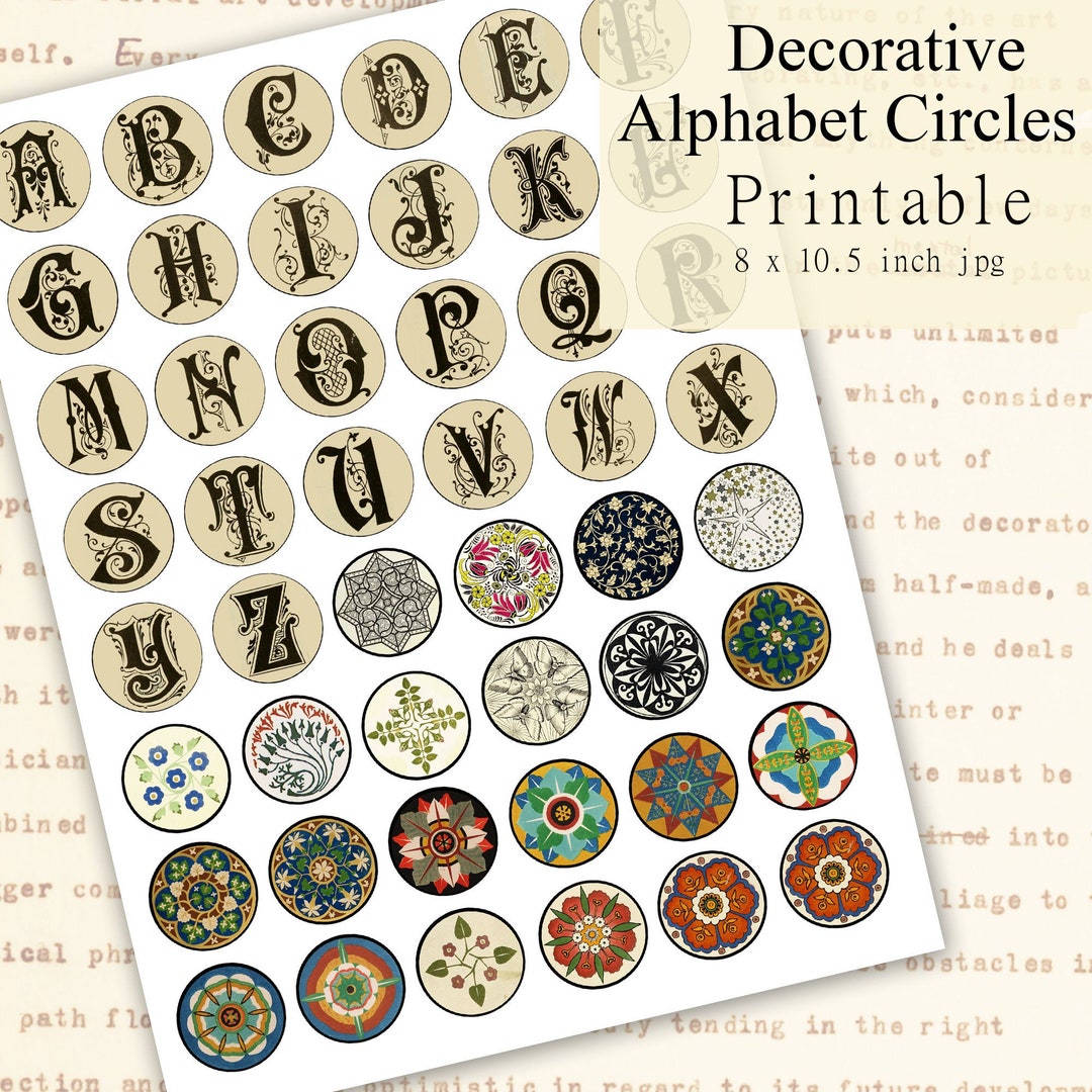 Printable Alphabet Circles, Fancy Gothic Scrollwork Lettering and