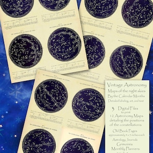 Printable Constellations, Monthly Star Maps, Digital Collage Sheet, Old ...