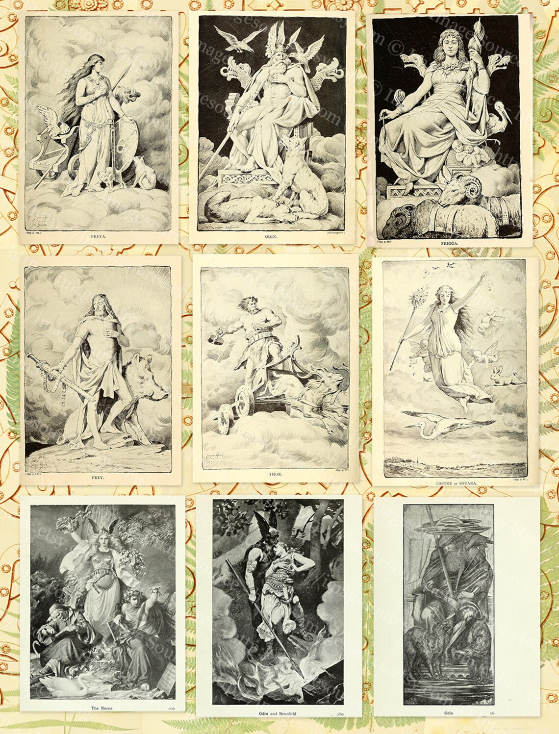 Norse Mythology Printable Gods and Goddesses Clip Art, Old Book Pages ...