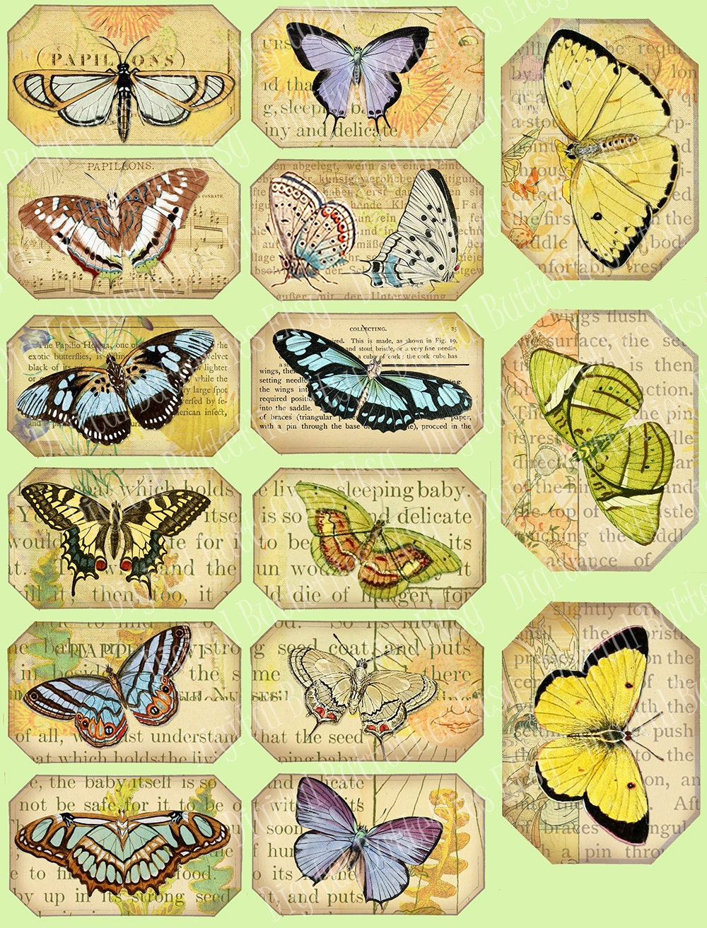 Printable Butterflies on Ephemera Digital Collage Sheet Etsy