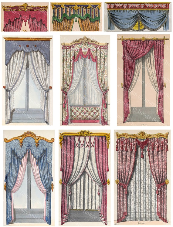 Curtains French Regency Era Digital Collage Sheet Etsy