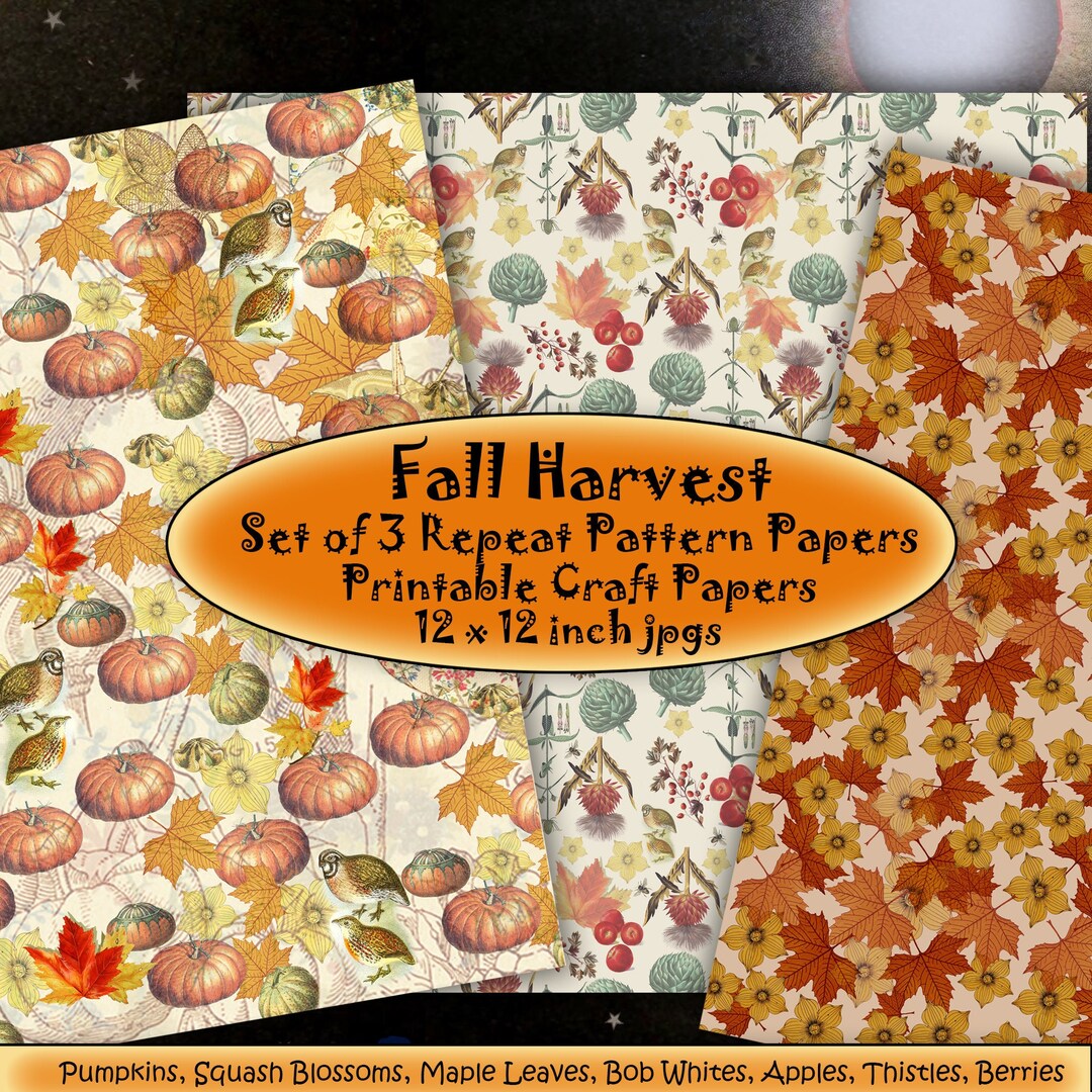Printable Fall Harvest Repeat Pattern Craft Papers, Pumpkins, Apples ...