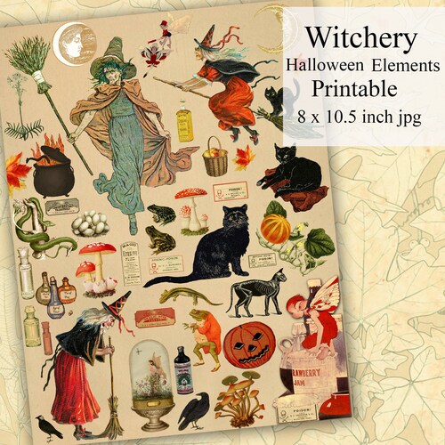 Halloween Witches Printable Elements Witches Black Cats - Etsy