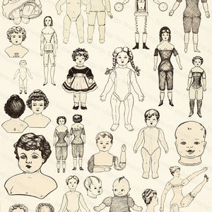 Dolls and Doll Parts Printable Download, Vintage Doll Illustrations Digital Collage Sheet, Black ...