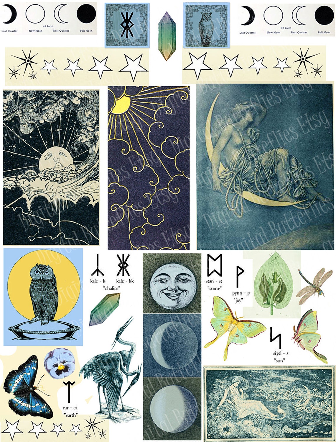 Blue Moon Graphics Printable Digital Collage Sheet Vintage - Etsy