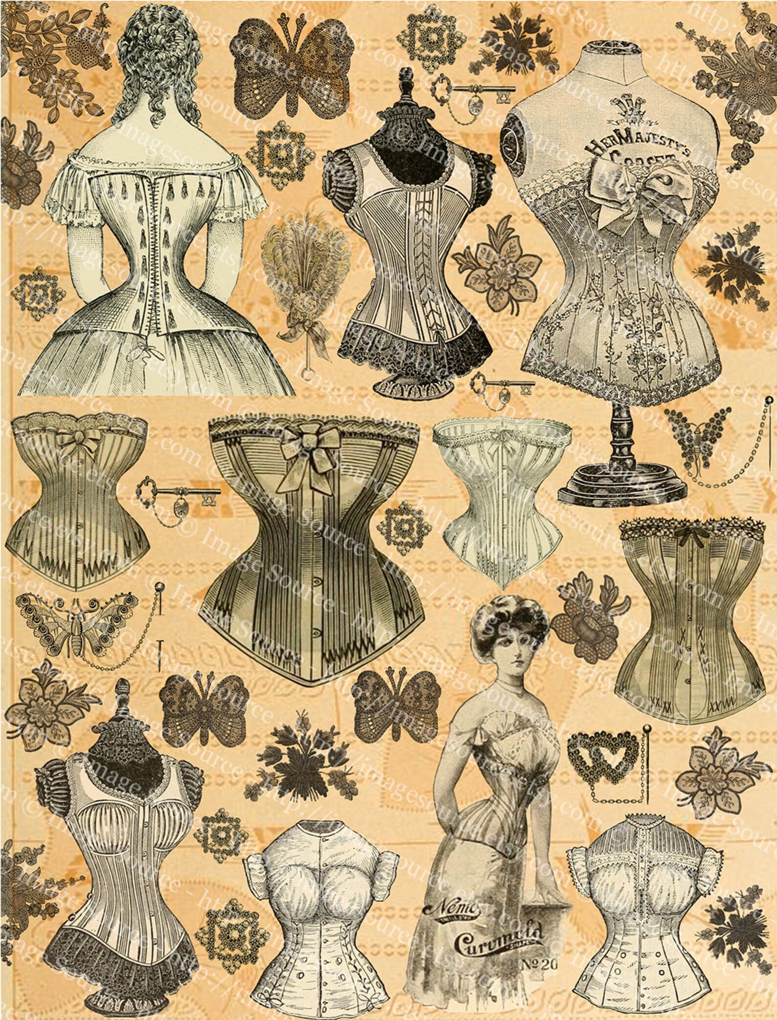 Victorian Corsets and Lace Clip Art Digital Collage Sheet Etsy