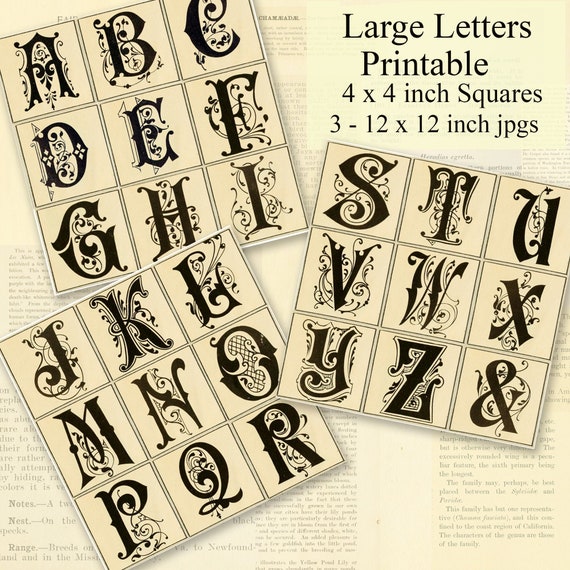 fancy alphabet squares printable decorative bold large etsy