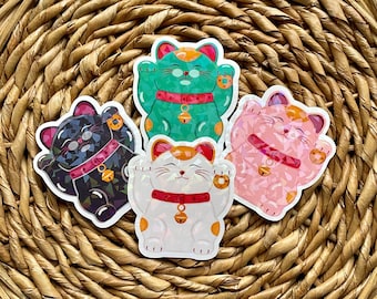 Lucky Cat Sticker, Japanese Sticker, Kawaii Stickers, Holographic Stickers, Lunar New Year Stickers, Die Cut Sticker