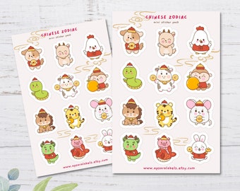 Lunar New Year Stickers 2024, Chinese Zodiac Sticker Sheets, Stationery Sticker, Planner Stickers, Red Envelope Chinese Gift - CZ01
