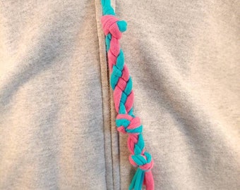 Sensory jewelry zipper pull chew hot pink and turquoise chunky 4 weave