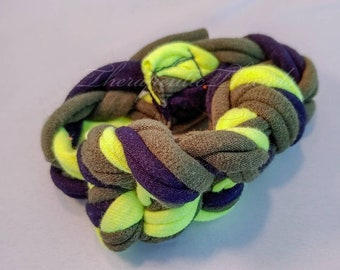 Sensory jewelry bracelet - 5" extra chunky army green, acid yellow and navy thick woven