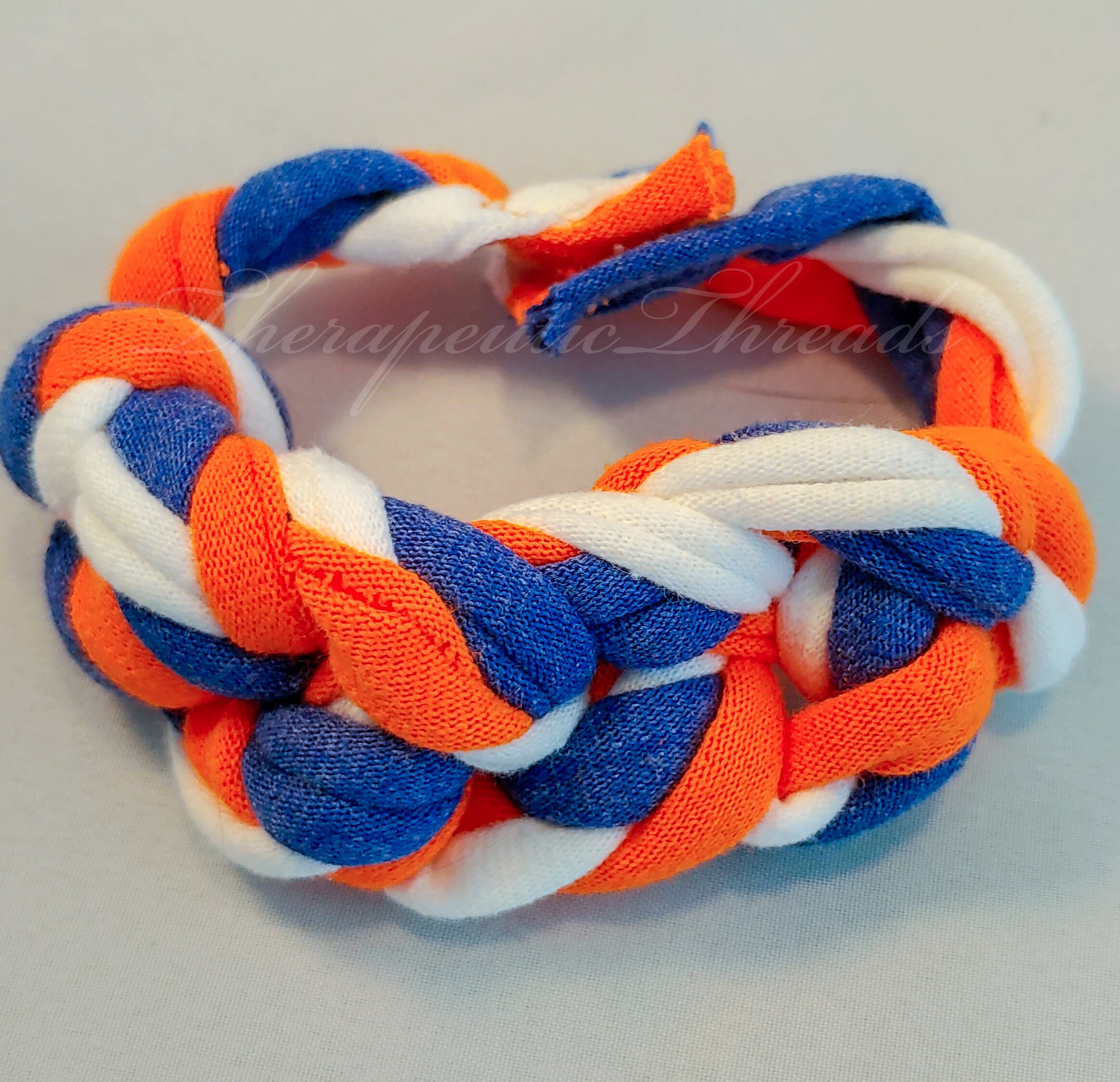 Sensory chew woven bracelet ORANGE BLUE WHITE
