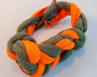 Sensory jewelry bracelet - 4"  army green and orange woven