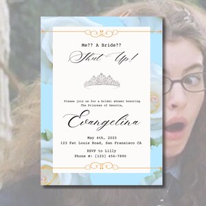 Le modèle d&#39;invitation nuptiale de douche Princess Diaries | Téléchargement numérique | Moi ? Une mariée ? Invitation à thème | Modèle modifiable Canvas