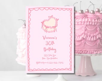 Retro Cake Birthday Invitation Template: Editable Canva Design (Digital Download)