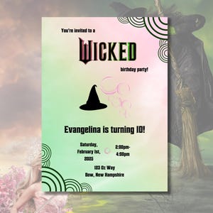 A Wicked Birthday Party Invitation Template | Digital Download | Wicked Movie Theme Invitation | Canva Editable Template