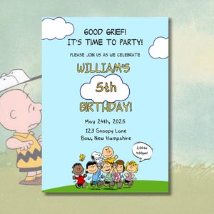 Charlie Brown/Peanuts Gang Geburtstagsparty Einladung Vorlage | Digitaler Download | Erdnüsse Party Einladung | Canva Bearbeitbare Vorlage