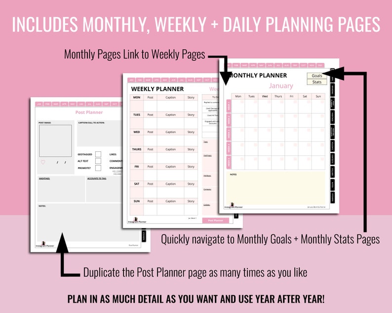 Instagram Digital Planner Hyperlinked Planner for GoodNotes Etsy