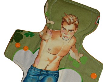 Moderate Core- Sexy Patrick Hunk Pinups Reusable Cloth Overnight Pad- WindPro Fleece 10.5 Inches (26.5 cm)