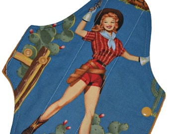 Moderate Core- Sexy Cowgirl Pinups Reusable Cloth Maxi Pad- WindPro Fleece- 10 Inches (25.5 cm)