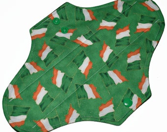 Moderate Core- Irish Pride Flags Reusable Cloth Maxi Pad- WindPro Fleece- 10 Inches (25.5 cm)