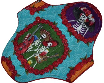 Light Core- Day of the Dead Reusable Cloth Pantyliner Pad- WindPro Fleece- 8.5 Inches