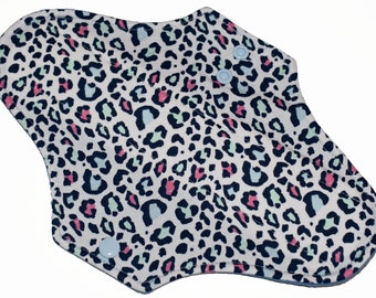 Moderate Core- Pastel Leopard Print Jersey Knit Reusable Cloth Maxi Pad- WindPro Fleece- 10 Inches (25.5 cm)